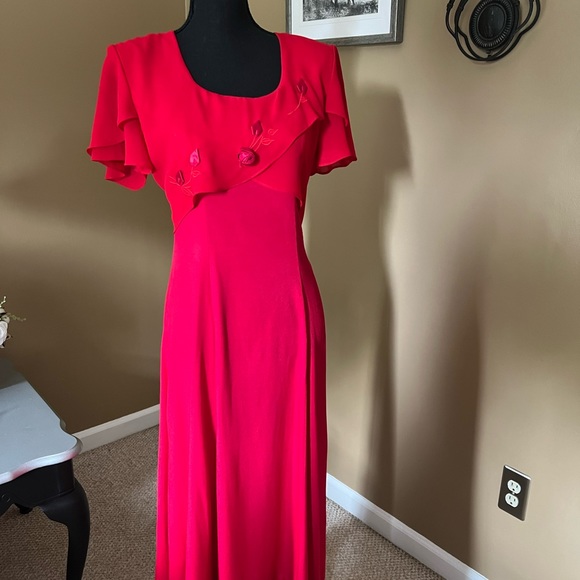 80’s era Jodi California Red Crepe dress; sz 7/S - Picture 8 of 9